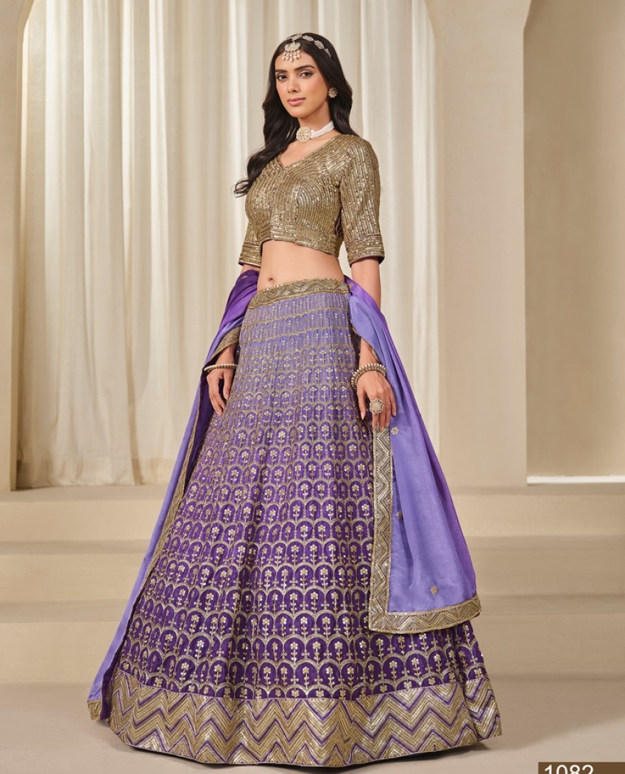 1082-purple - Embroidered Work Chinon Designer Lehenga Choli in Purple and Violet for Women